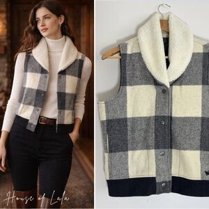 Wool Blend Plaid Sherpa Collar Vest – Heritage Lodge Cabin Core